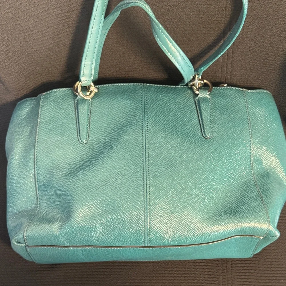Coach Teal Leather Tote Bag - Picture 5 of 14